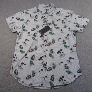 WXYZ Men's Hawaiian Skeleton Shirt Medium Gray Button Down Short Sleeve NEW